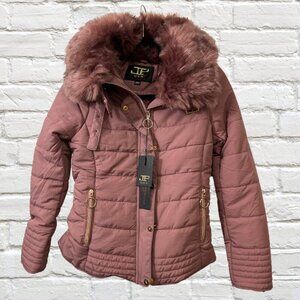 Women’s Winter Puffer Coat with Removable Fur Collar & Plush Fur Lining